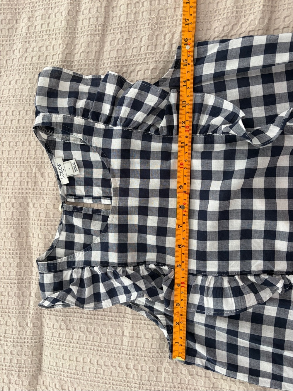 J. Crew Navy and White Gingham Sleeveless Top w/ Ruffle Sz 2 Preppy Cottagecore - Picture 9 of 10